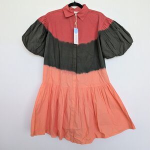 NWT Wknd Wyfr Frock-It Ombre Colorblock Collared Puff Short Sleeve Dress Sz S